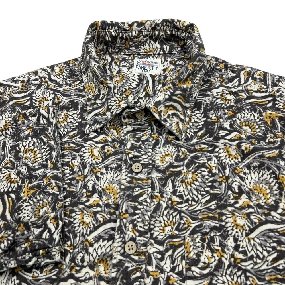 Faherty Breeze Black and Gold Floral Casual Button Down Shirt